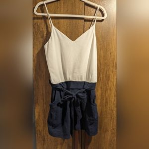 White & Navi Shorts Romper